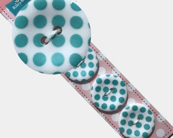 Button / Teal Polka dot 1 " Buttons