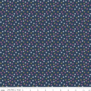 Ahoy! Mermaids Floral Navy Sparkle / Riley Blake / Cotton Fabric sold by the 1/2 yard - multiple qtys cut as ONE piece