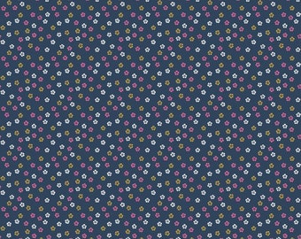Ahoy! Mermaids Floral Navy Sparkle / Riley Blake / Cotton Fabric sold by the 1/2 yard - multiple qtys cut as ONE piece