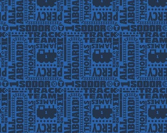 All Aboard With Thomas & Friends Text Navy / Riley Blake / train fabric / sold by the 1/2 yard - multiple qtys cut as ONE piece