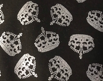 Crowns / black fabric / sparkle silver crowns on black / 44" / Riley Blake / sold by the 1/2 yard - cut CONTINUOUSLY
