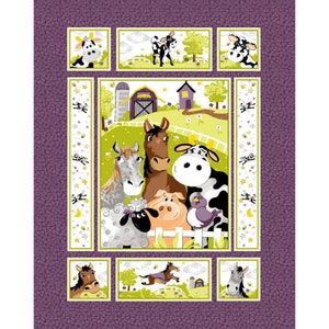 Barnyard Buddies by Susybee 100% Cotton Fabric Panel 36" x 45"