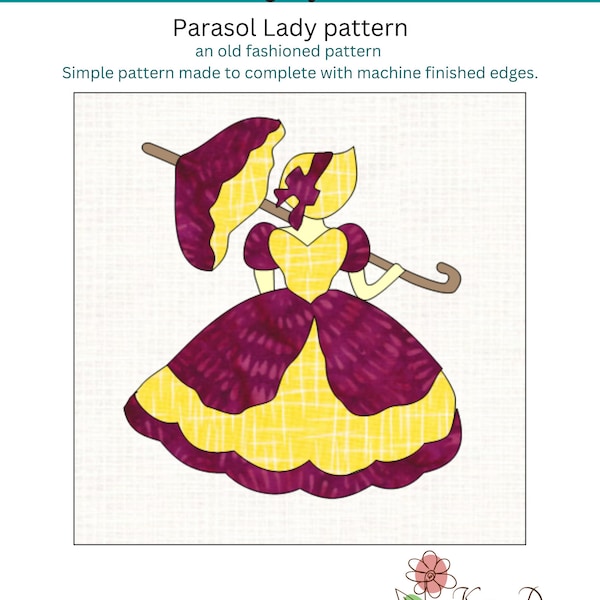 PATTERN PDF- Parasol lady, sunbonnet Sue, Girl with umbrella, pattern for finished 10"x10" block