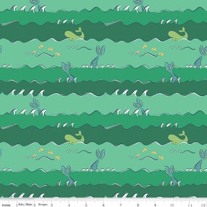 Mermaids / Ahoy Mermaids Green sparkle / Riley Blake / Cotton Fabric sold by the 1/2 yard - multiple qtys cut as ONE piece