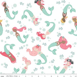 Mermaids / Ahoy Mermaids Main white/ Riley Blake / Cotton Fabric sold by the 1/2 yard - multiple qtys cut as ONE piece