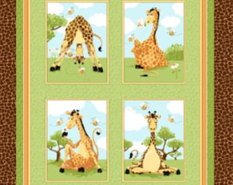 SUZY BEE Zoe the Giraffe / Easy Gift / Easy Quilt / DIY baby gift  36" Panel Brown