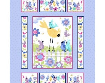 SUZY BEE Bird's Buddies / Easy Gift / Easy Quilt / DIY baby gift  36" Panel Lilac