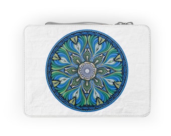 Lancheira de papel mandala azul e verde | Sacola reutilizável para lanches | Zen | Lancheira artística