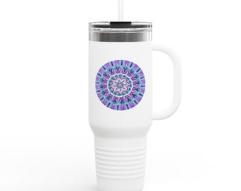 Purple Turquoise Mandala Insulated Travel Mug | 40oz Tumbler |
