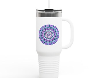 Taza térmica de viaje con diseño de mandala turquesa púrpura / Vaso de 40 oz /