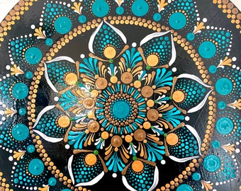 Original painting- Mandala art - hand painted mandala artwork- acrylic paint- fine art- blue green brown gold-