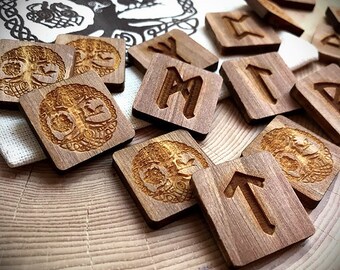 Elder Futhark Runes Set Yggdrasil. Wooden Runes with rune bag Tree of Life. Odin runes for divination. Norse Runes. Celtic Runes