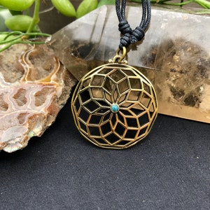 Turquoise Stone Brass Sacred Geometry Pendant