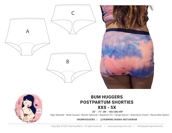 POSTPARTUM Shorties PDF Sewing Pattern Bum Huggers Boyshort Panties Post  Pregnancy Underwear Yawning Mama Tutorial 