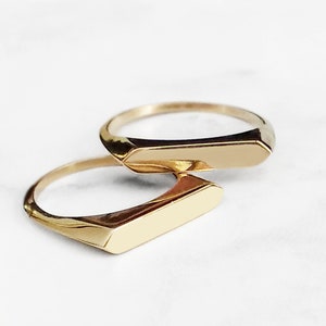 18K 14K 9K Thin Hexagon Bar Signet ring,  Dainty Solid Gold Signet ring, Personalized Custom Engraving Pinky ring for women, Geometric ring