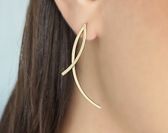 Orecchini a Cerchio Rettangolari con Cubic Zirconia Oro 375