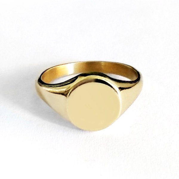 Anillo de sello redondo de 18K 14K 9K, anillo de sello de oro sólido, anillo meñique de oro, anillo de caballero de oro de 9K, anillo de sello personalizado, sello de mujer