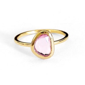 14K Light Pink Sapphire ring, Rose Cut Sapphire Engagement Promise ring, Minimalist Sapphire Solitaire ring, Thin Gemstone Stacking ring