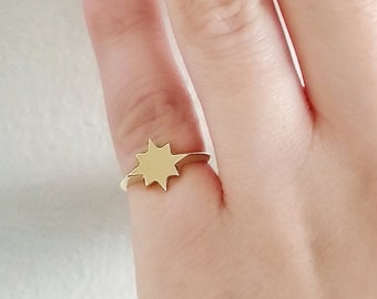 14K Gold Star Signet ring, 9K 18K Solid Gold Signet Ring, Gold Pinky ring, Polaris Signet Ring, Personalized Signet ring, Women Signet Ring