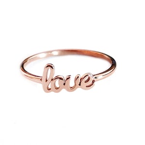 14K 9K Love ring, Solid gold love word ring, Dainty solid gold ring, Cursive love word ring, Romantic Love jewelry, Anniversary Gift for Her