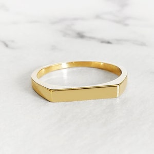 18K 14K 9K Dainty Bar Signet ring Solid Gold Signet ring Thin Signet ring Personalized Chevalier ring Custom signet Pinky ring Stacking ring