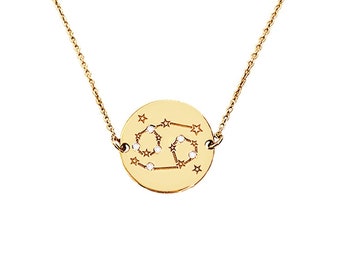 18K 14K 9K Diamond Zodiac Necklace, Constellation Necklace, Solid gold zodiac sign necklace,Horoscope necklace,Astrology Jewelry,Unique Gift
