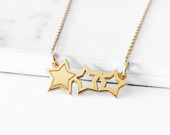 14K 9K Gold Triple Star Necklace, Solid gold necklace, Dainty gold necklace, Wish star necklace, Stars necklace, Celestial Jewelry, Gift Her