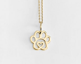 Tiny Dog Paw Print Necklace, 9K 14K Solid gold necklace, Animal Pet jewelry, Pet Memorial Loss Gift, Dog lovers gift, Pet Mom Gift, Vet Gift