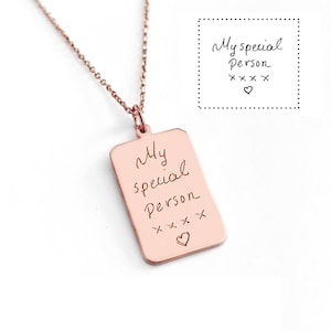 Collar escrito a mano en oro de 9 quilates y 14 quilates, colgante octagonal grabable con escritura a mano personalizada, joyería personalizada, regalo único y significativo para ella