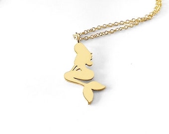 14K Gold Mermaid Necklace, Dainty Mermaid Charm Necklace, Dainty Solid Gold Necklace, Gift for Girls, Gift for Women, Christmas Gift, 9K