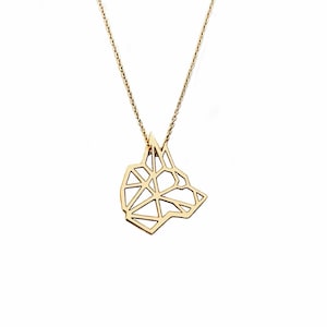 14K Wolf Origami necklace, Dainty gold necklace, Geometric Animal necklace, Solid gold necklace, Nature Jewelry, 9K, Unique Gift