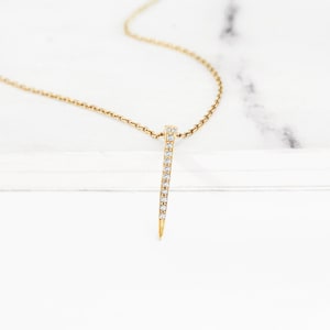 18K 14K 9K Horseshoe Nail Lucky Charm necklace, Dainty Diamond necklace, Solid Gold Diamond necklace, Minimalist Layering Spike necklace
