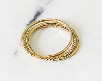14K 9K Triple Interlocking ring, Triple Wedding Ring, Solid Gold Fidget Rolling ring, Stacking ring, Thumb ring, Trinity ring, Infinity ring