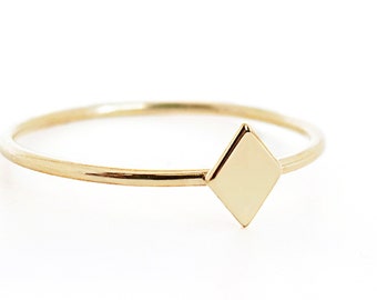 Anillo de oro macizo de 14 quilates y 9 quilates con rombos diminutos, anillo de oro fino y delicado, anillo geométrico delicado, anillo de oro fino para uso diario, anillo de oro apilable minimalista