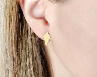14K 9K Small Rhombus studs, Solid gold studs, Gold Diamond Shape studs, Small Geometric gold stud earrings, Minimalist gold earrings, Gift