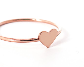 14K 9K Solid Gold Heart Ring,Delicate gold ring,Dainty Rose Gold heart ring,Love Romatnic Jewelry,Minimalist Stacking gold ring,Gift for her