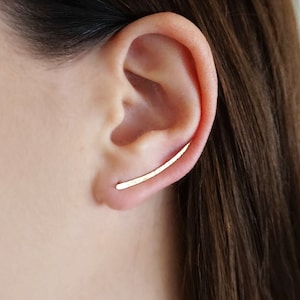 14K 9K Ear Climber Earrings/Long Ear Cuff/Gold Ear Climber/Ear Crawler/Hammered Earrings/Solid Gold Bar Earrings/Ear Crawlers/Ear Pins/30mm