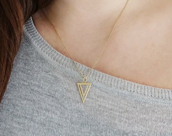 14K 9K Triangle necklace, Dainty gold necklace, Rose gold necklace, Simple solid gold necklace, Geometric necklace, Layering gold necklace