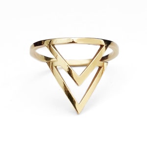 14K 9K Double Triangle ring, Geometric Statement ring, Gold Thumb ring, Modern Solid Gold Ring, Geometric Boho Jewelry