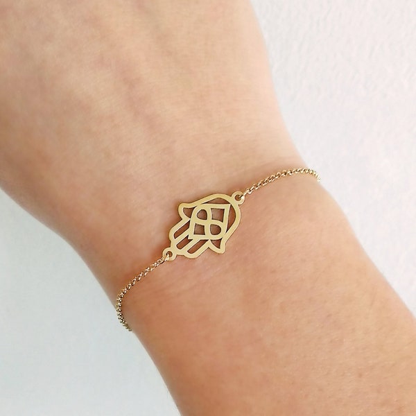 14K 9K Hamsa Armband, Schutz Armband, Solid Gold Hamsa Fatima Hand Armband, Glücksarmband, Zierliches Goldarmband, Geschenk für sie