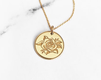 14K 9K Rose Flower Pendant necklace, Solid gold Charm necklace, June Birth month flower necklace,Minimalist Layering necklace,Flower jewelry