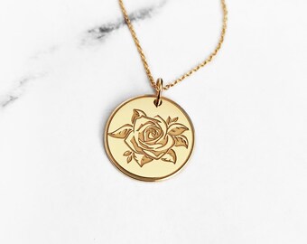 14K 9K Rose Flower Pendant necklace, Solid gold Charm necklace, June Birth month flower necklace,Minimalist Layering necklace,Flower jewelry