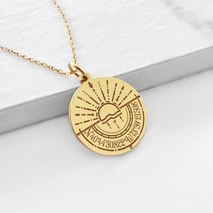 14K 9K Personalized Coordinates Circle necklace, Solid gold Compass necklace,Custom Location GPS Longitude Latitude Jewelry,Anniversary Gift
