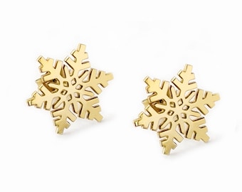 Gold Snowflake Earrings, 14K Solid Gold Stud Earrings, Winter Studs, Unique Gold Earrings, Rose Gold Snowflake, Women Gift, Christmas Gift