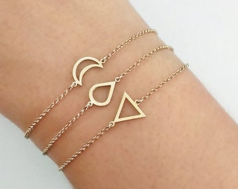 Numbering ♥ #2905 Mini Triangle N-dia Charm Bracelet 14K 9K Delicate Triangle Charm Bracelet, Geometric Gold