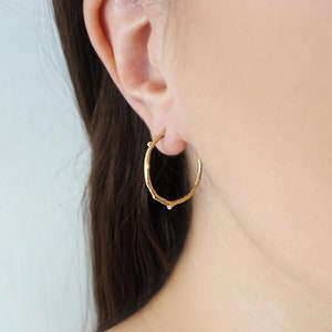 14K Gold Hoop Earrings, Twig Branch Earrings, Solid Gold Hoop Earrings, Woodland Jewelry, Rustic Boho, Gold Twig Branch Earrings, Women Gift