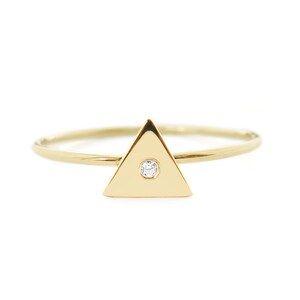 14K 9K Dainty Small Triangle Diamond ring, Delicate Minimalist Thin Triangle Diamond ring, Geometric Simple Stacking Diamond Gold ring