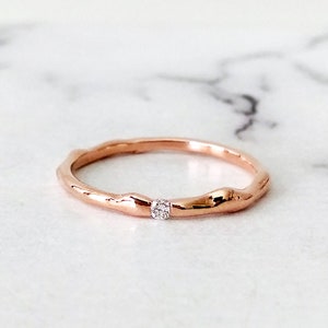18K 14K Twig Diamond ring, Simple gold diamond ring, Thin Diamond Wedding band, Branch ring, Rose gold band, Gold stacking ring,Natural ring