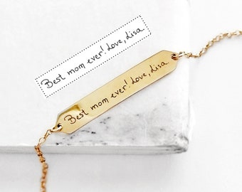 14K 9K handschriftarmband, gepersonaliseerde handgeschreven armband, aangepaste handschriftsieraden, gegraveerde staafarmband, massief gouden armband