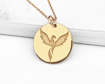 14K 9K Dainty Phoenix Bird necklace, Gold Firebird Necklace, Solid gold Charm necklace,Rebirth Renewal necklace,Minimalist Layering necklace